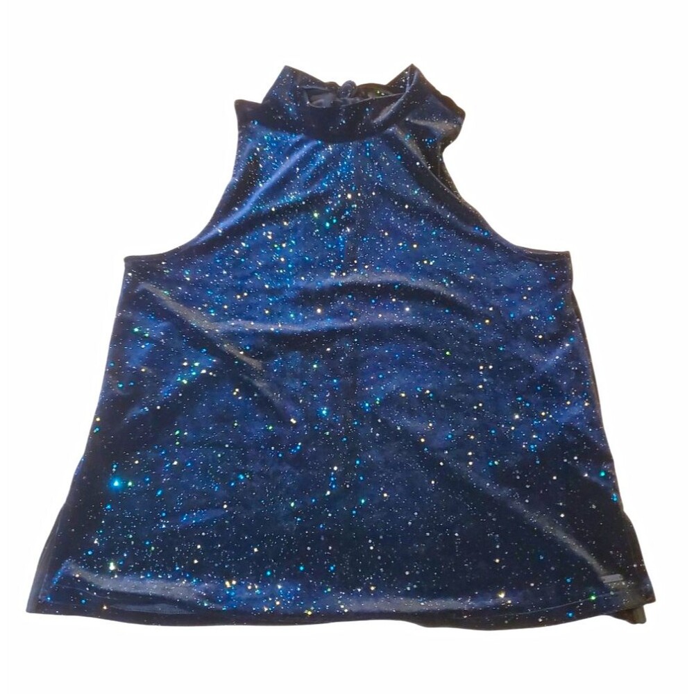 Armani Exchange Black Velvet High Neck Glitter Top Tie Back Whimsigoth Witchy S